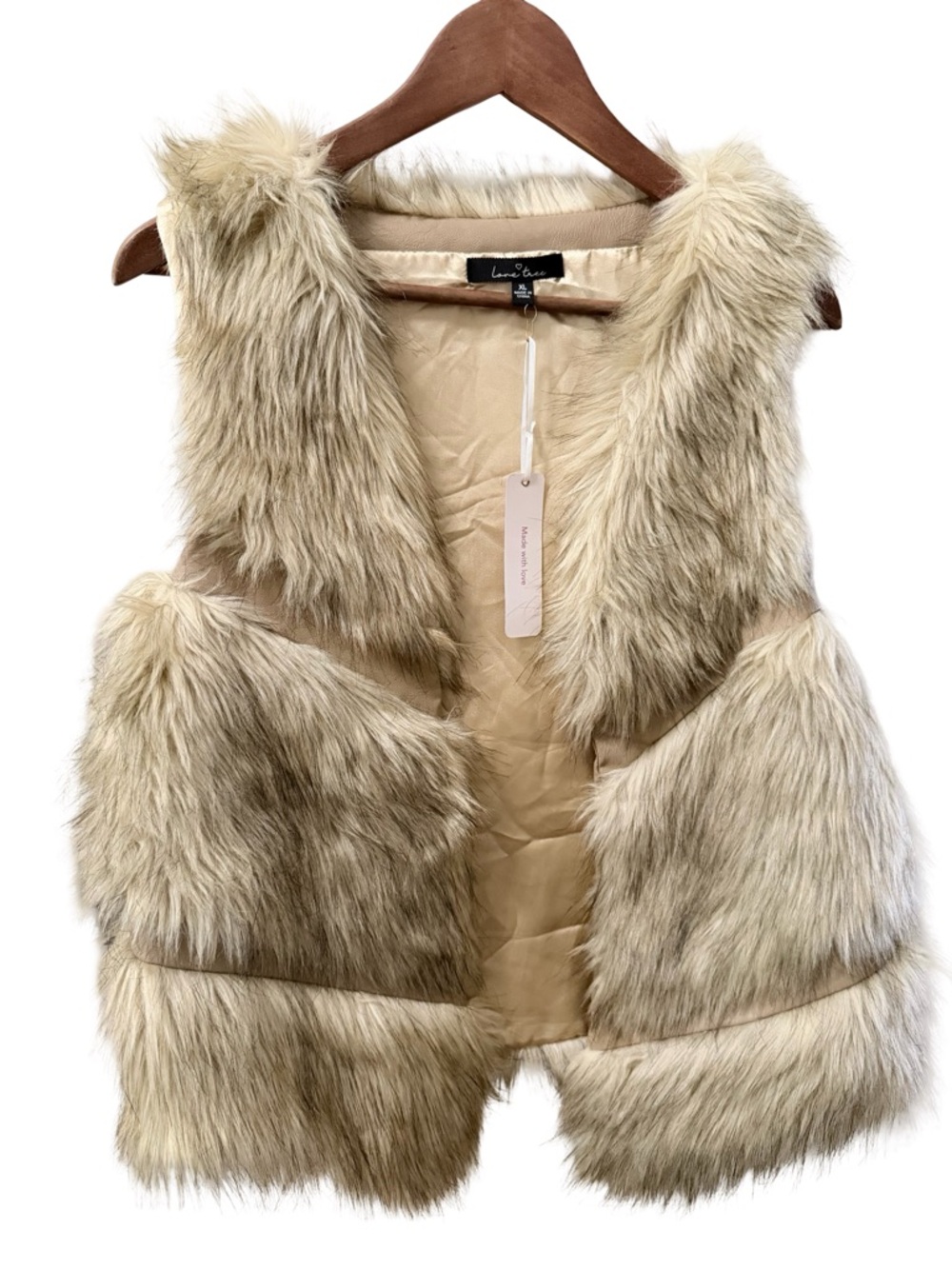NWT Faux Fur Sleeveless Vest in Light Beige